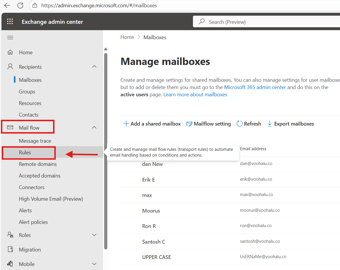 Go to Mail Flow