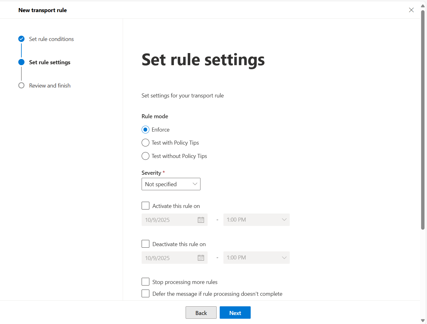 Set Rule Settings