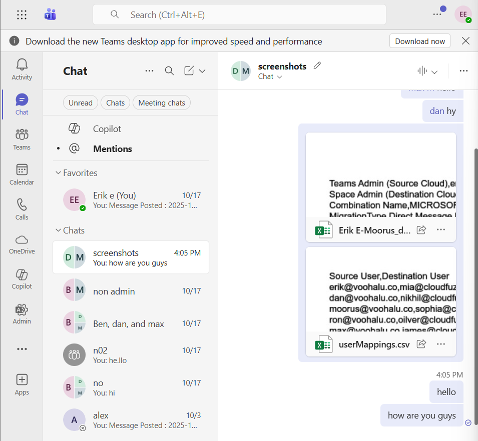 Screenshot shows DM timestamp in Microsoft Teams