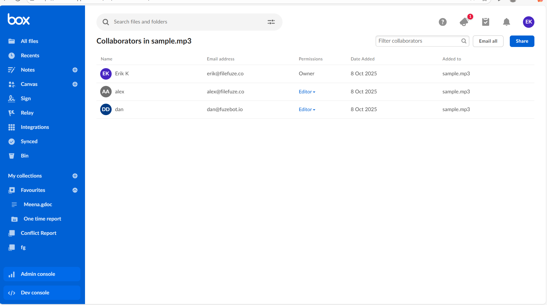 Sharing permissions in Box