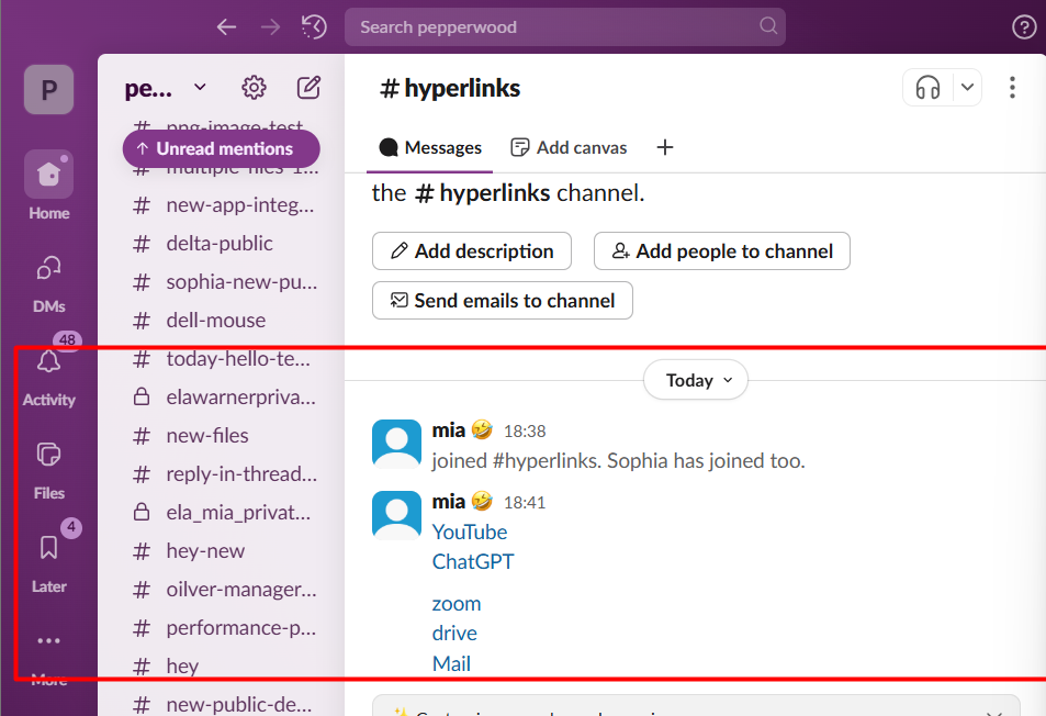hyperlinks in Slack