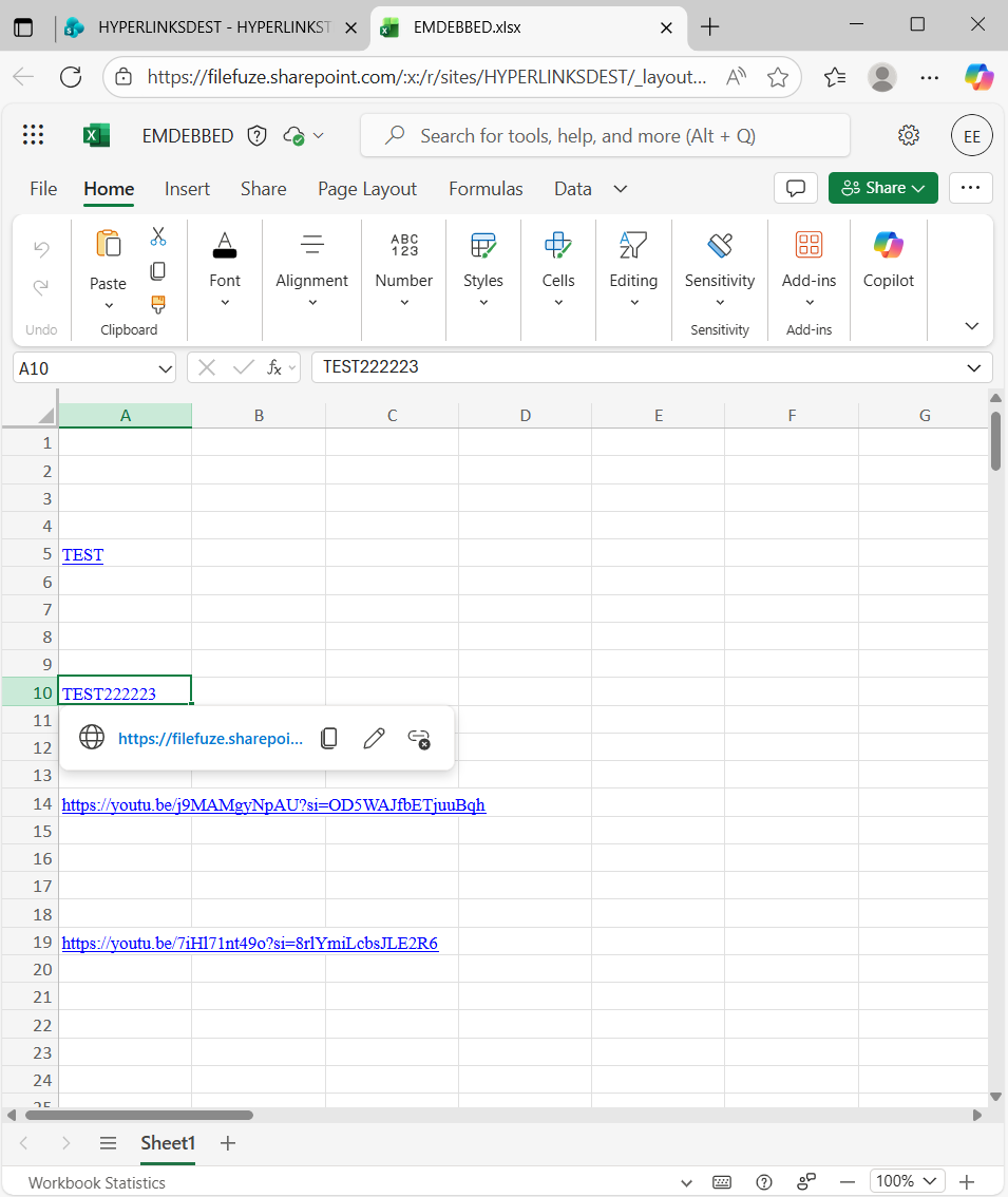 complete replication of hyperlinks from Egnyte to excel sheets in SharePoint environment using our tool