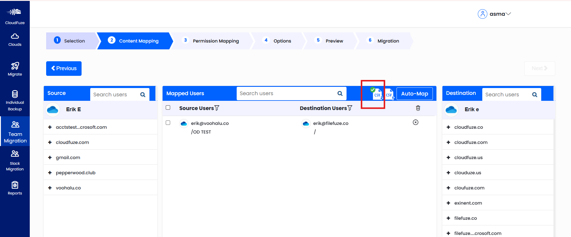 CSV use mapping feature in CloudFuze