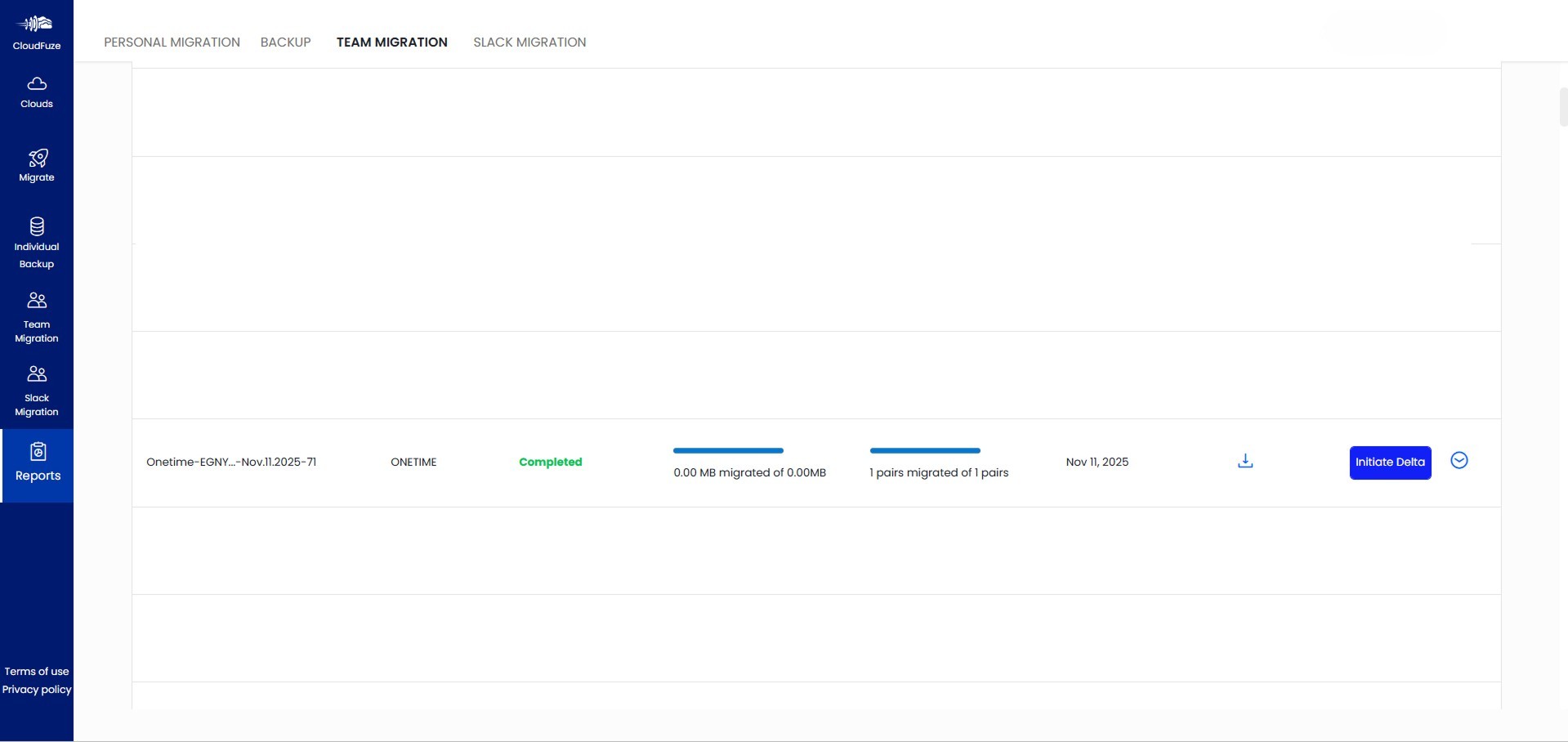 Completed migration status