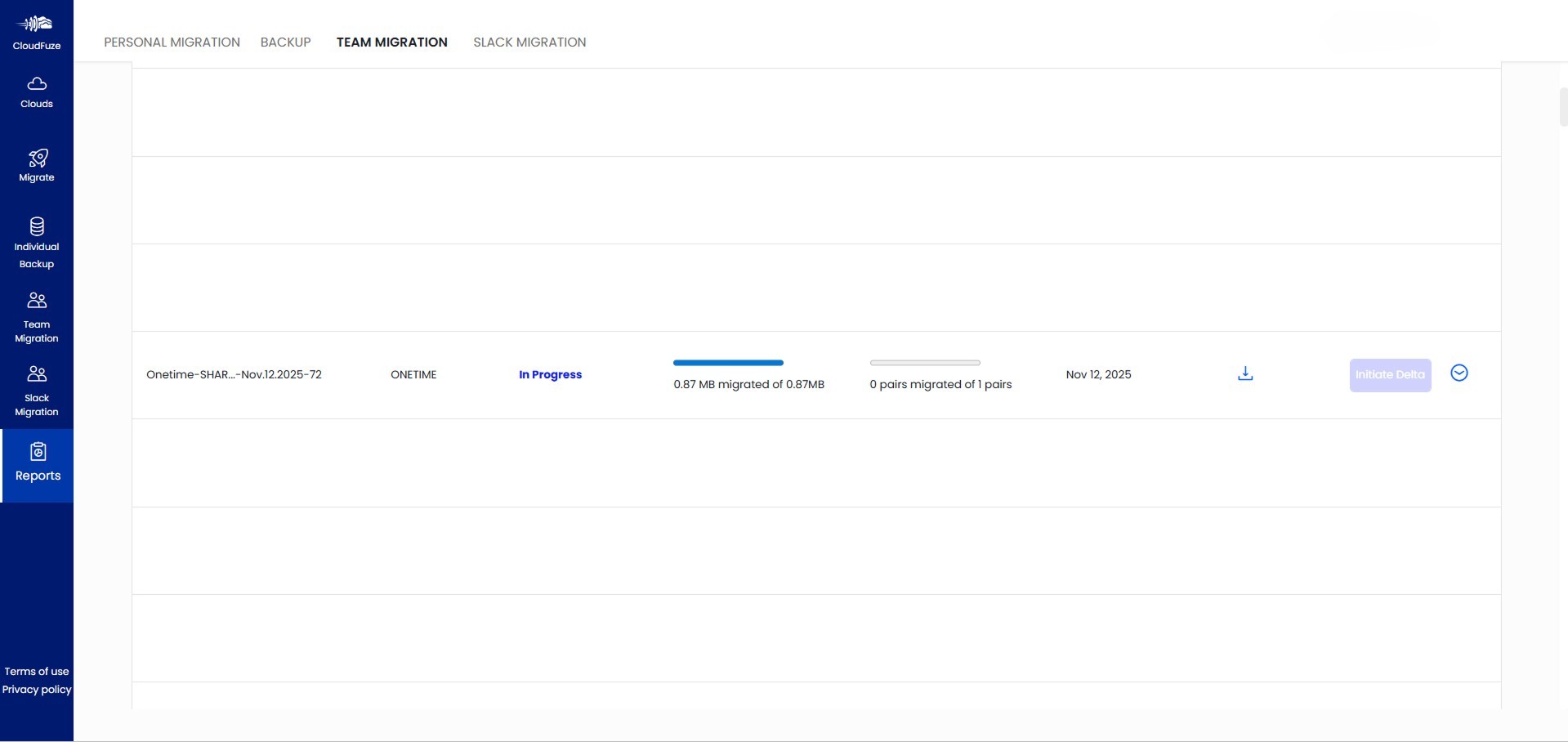 In-Progress migration status