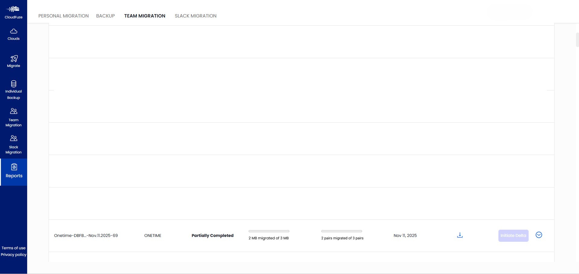 Partially Completed migration status