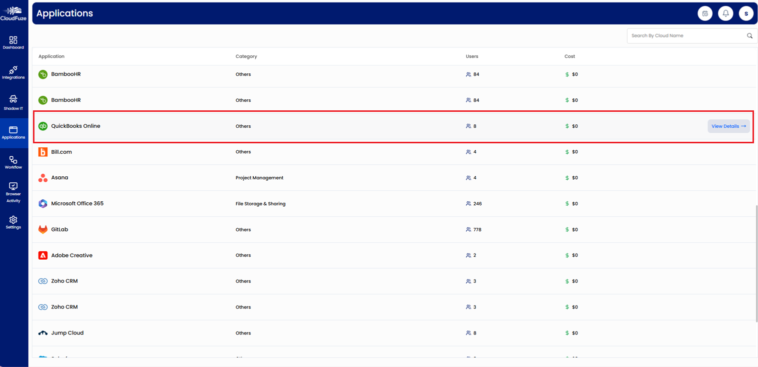 See the QuickBooks App in the Dashboard