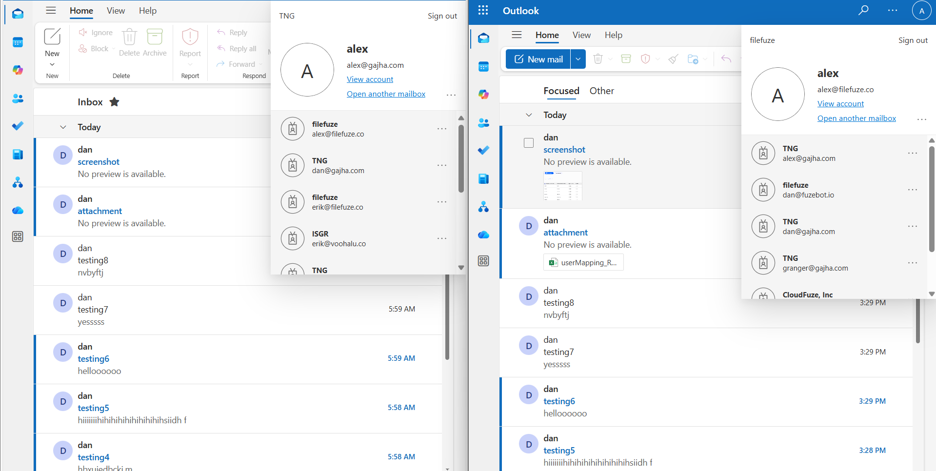 Before and after screenshots for Shared Mailboxes Migration Tenant to Tenant Office 365