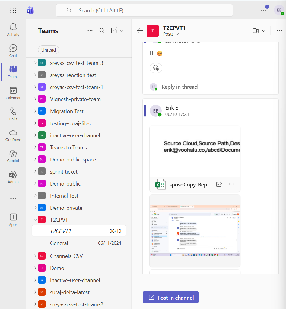 Timestamps in the source Microsoft Teams. You can note that the dates are shown