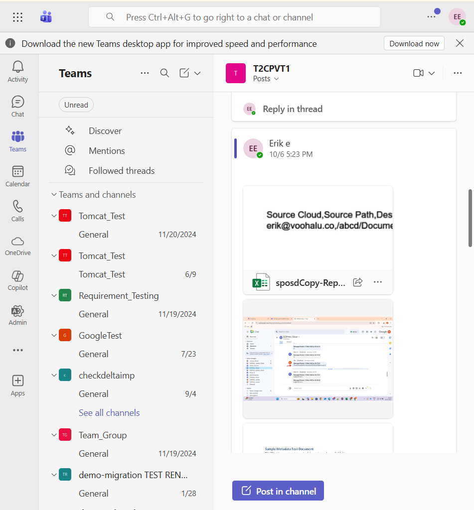 Timestamps migrated to the new Microsoft Teams environment using our tool.