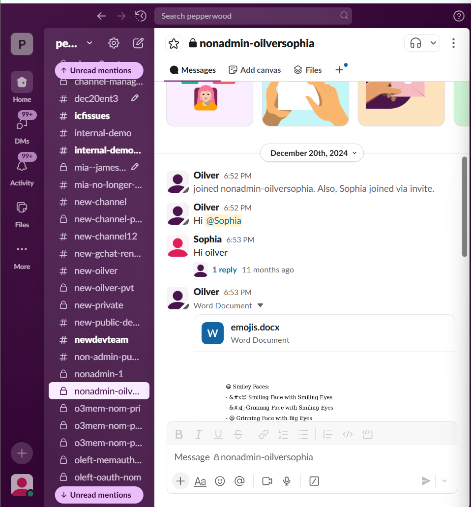 presence of non-admin private Slack channel