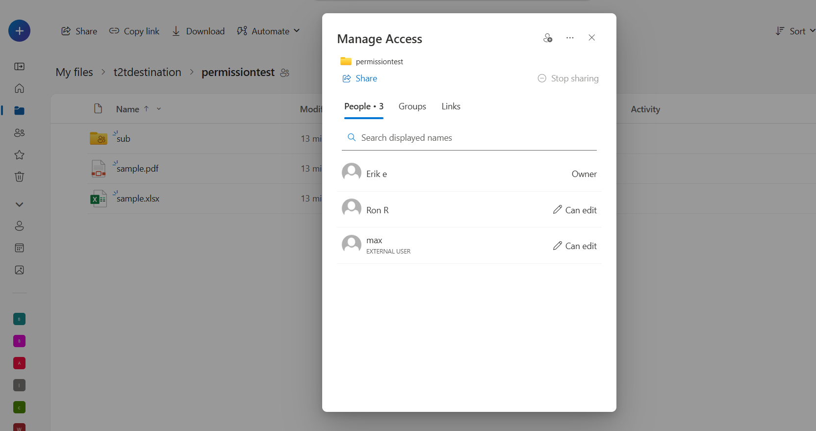 Destination OneDrive permissions in target tenant