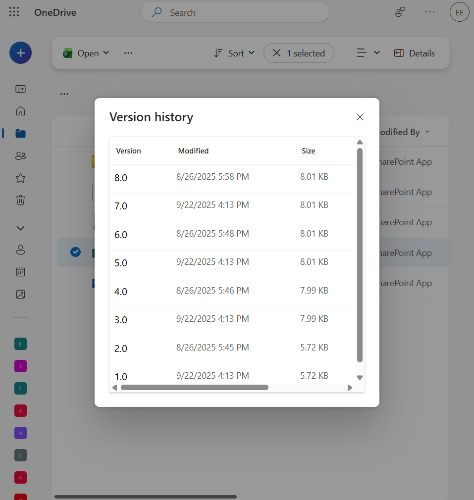 File Versions OneDrive