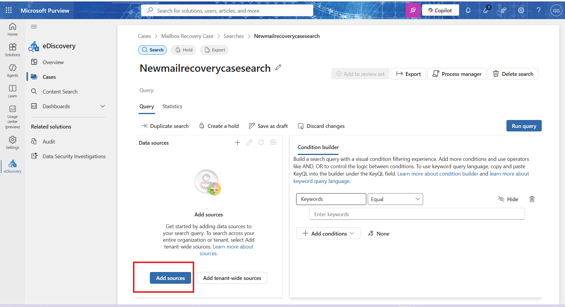 Adding sources under a new case