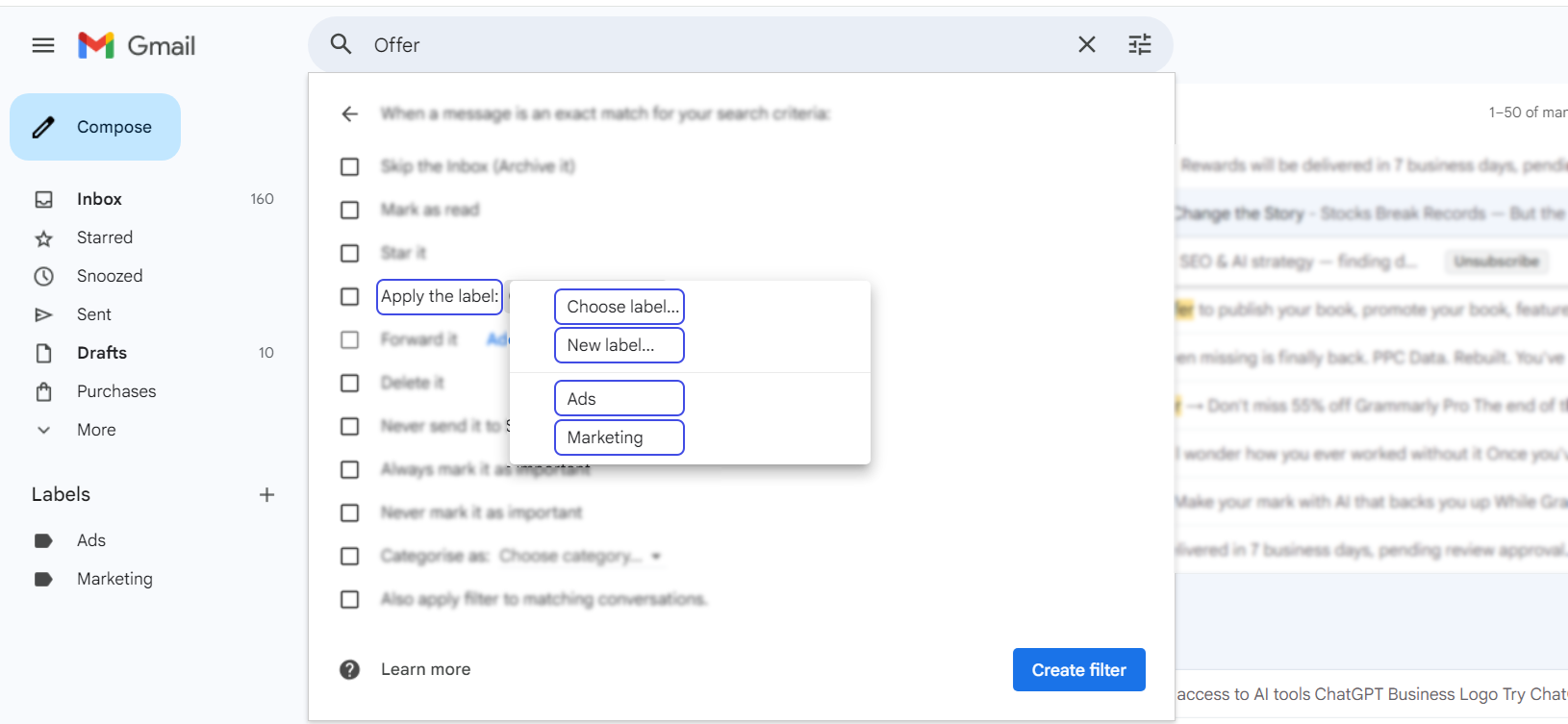 Automatically sort incoming emails in Gmail using filters