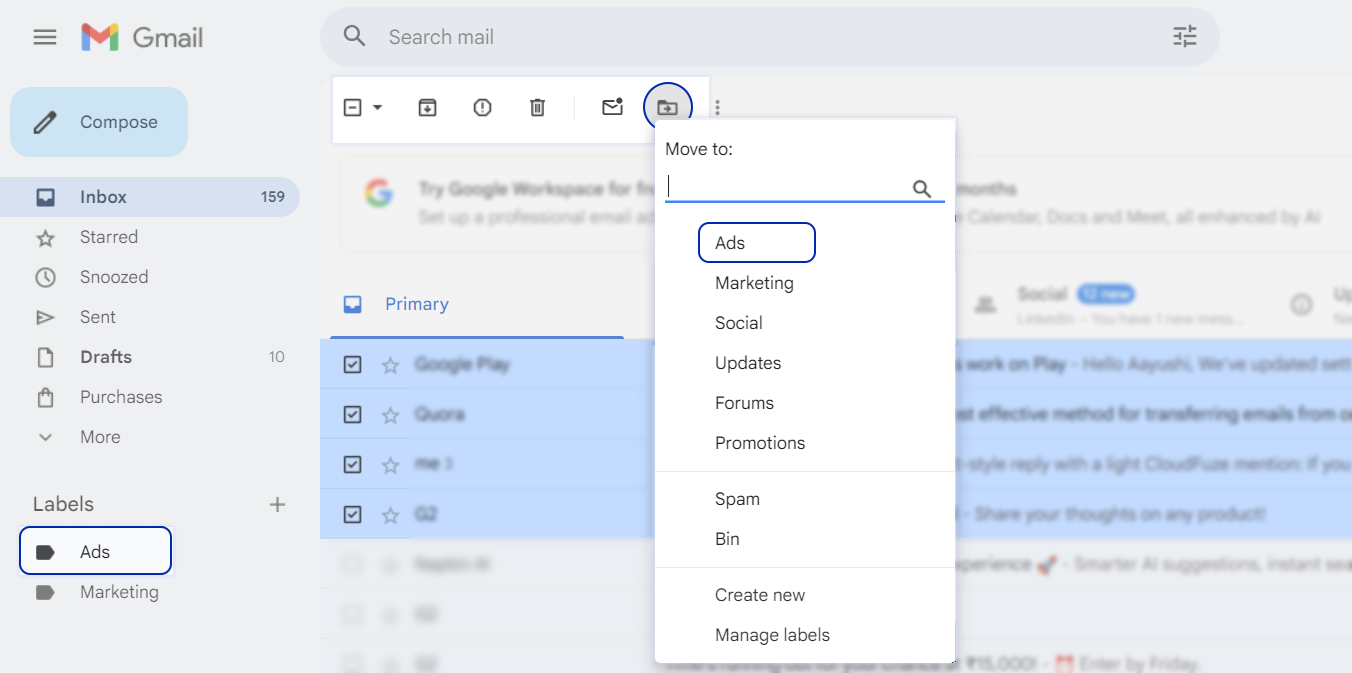 Bulk Move Multiple Emails to a Folder