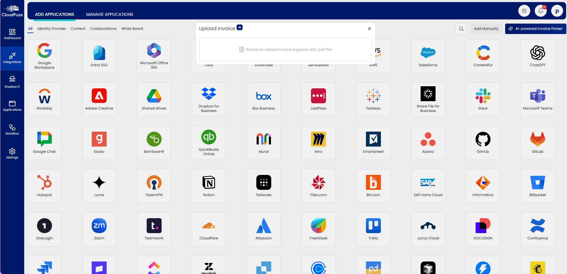 CloudFuze Manage's AI-powered Invoice Parser