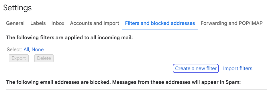 Create a new filter in Gmail
