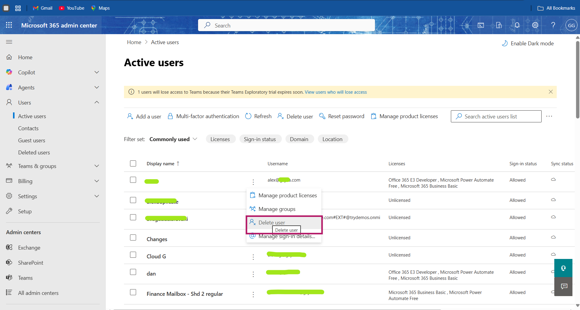 Deleting an Outlook account