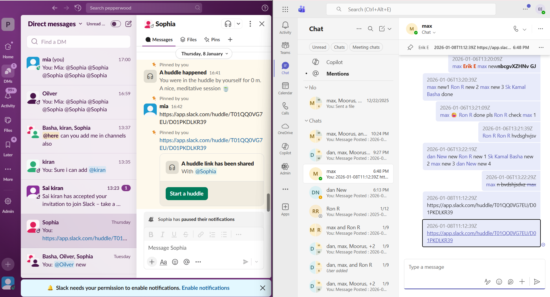 Direct messages, Direct message history,Pinned direct messages, User mentions in direct messages migration from Slack to Teams