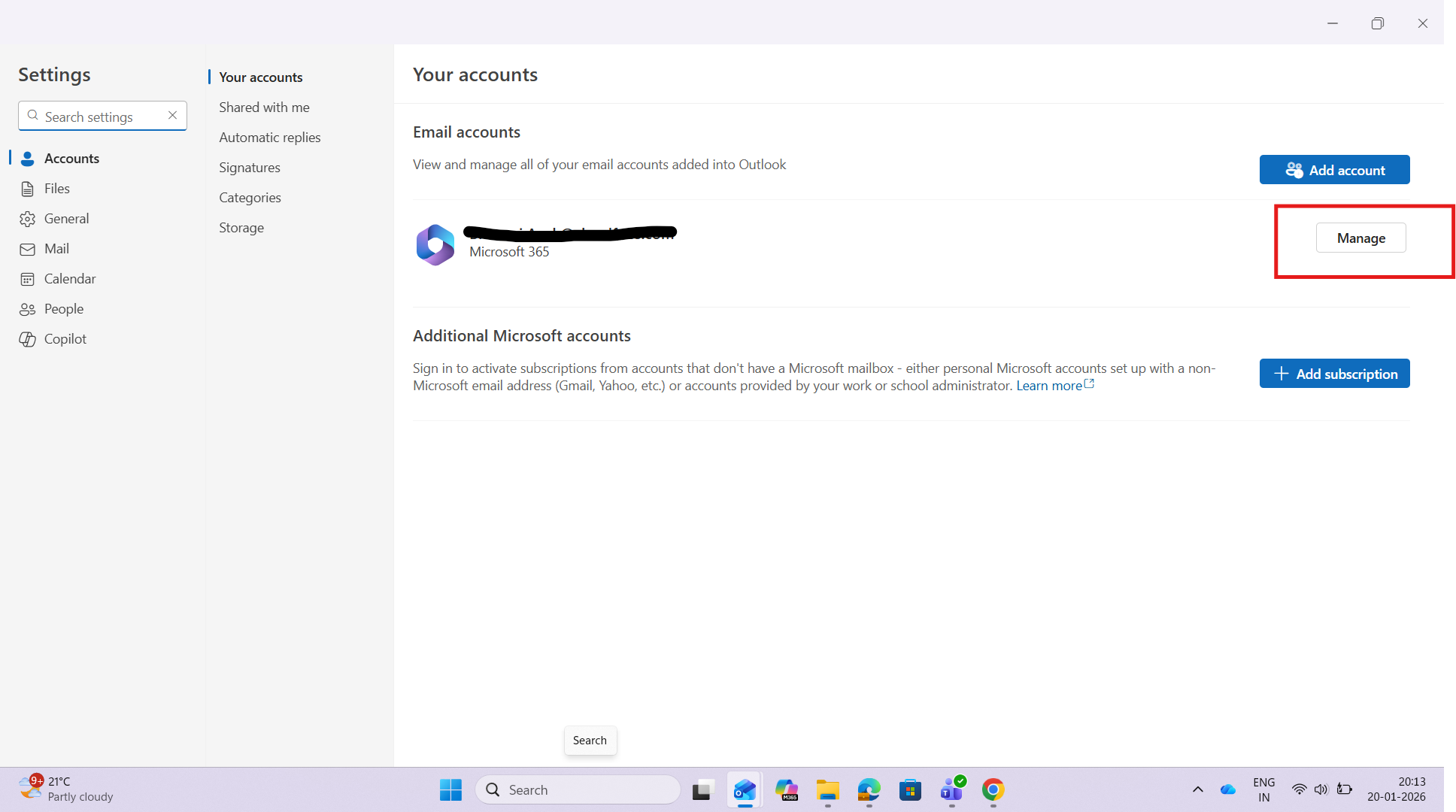 Managing primary account in Outlook