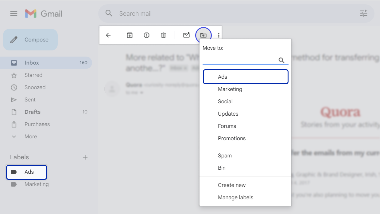 Move Gmail Emails To A Folder Manually