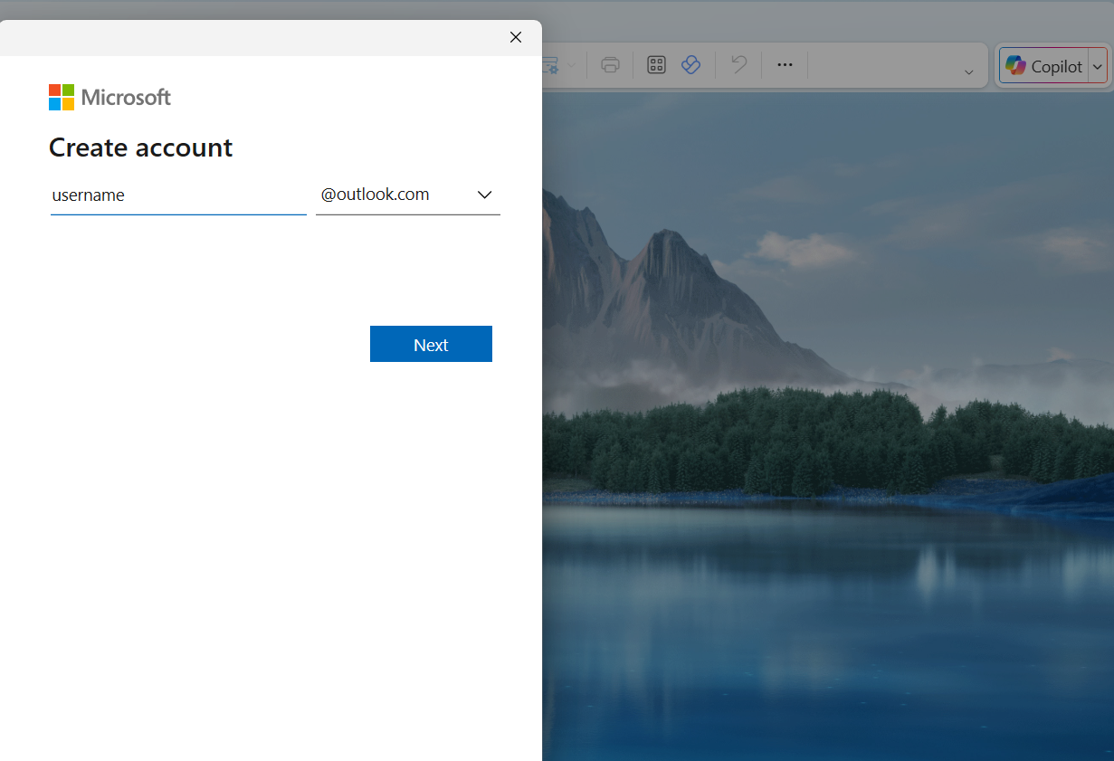 Setting a new account in Outlook