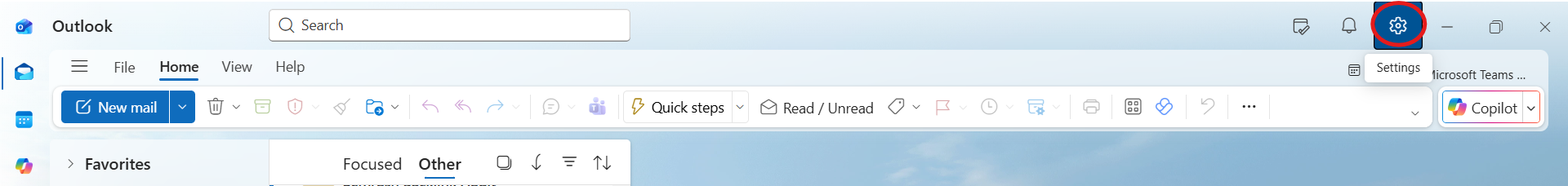 Settings icon in Outlook