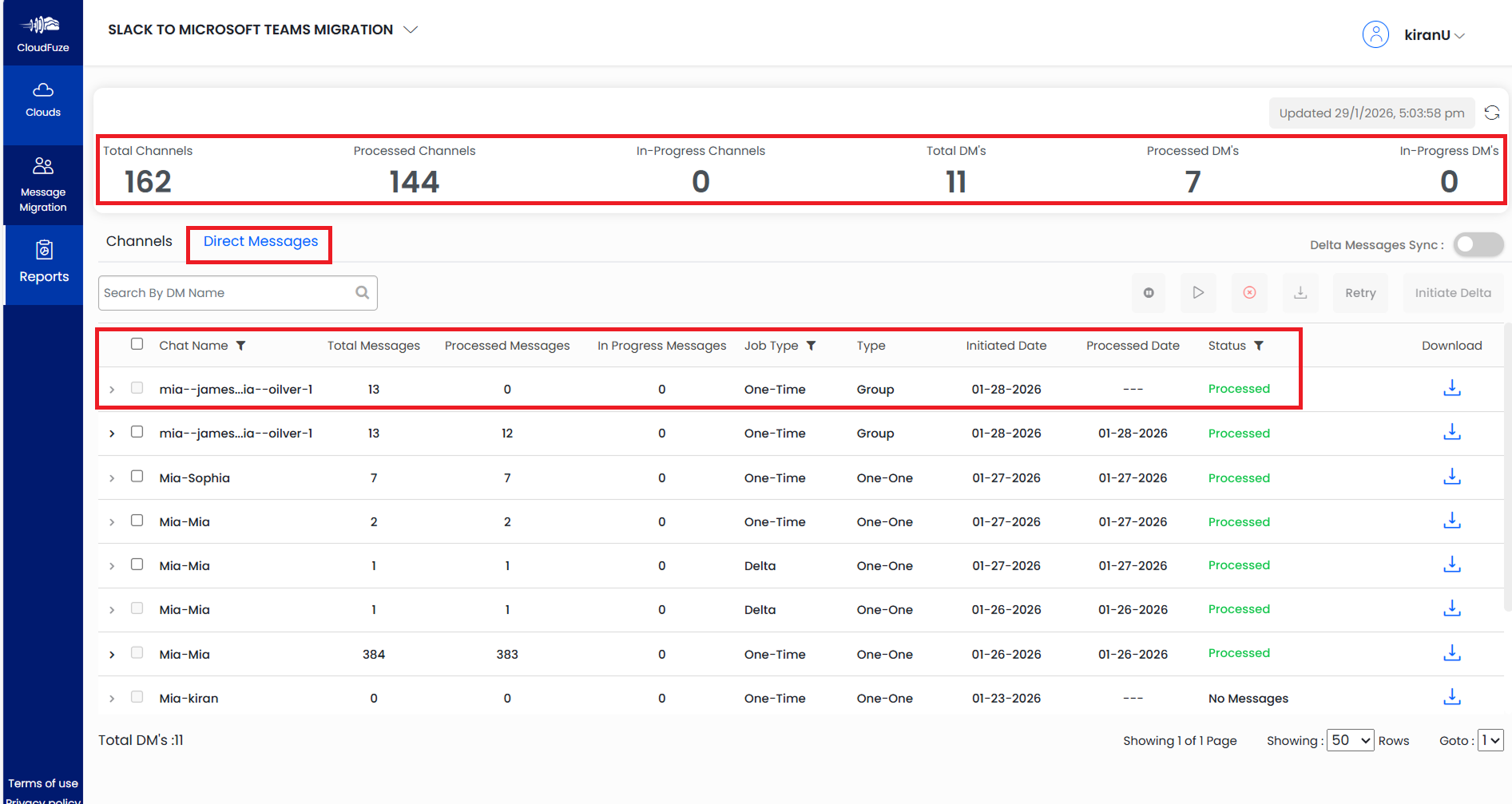 Slack to Teams DMs Migration Report