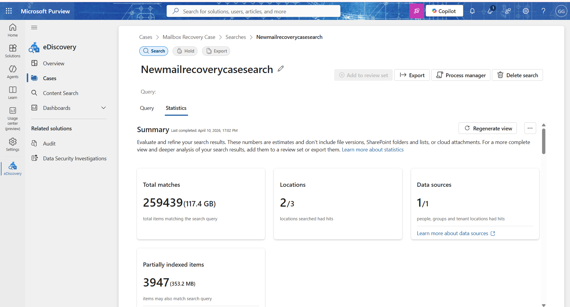 eDiscovery summary report