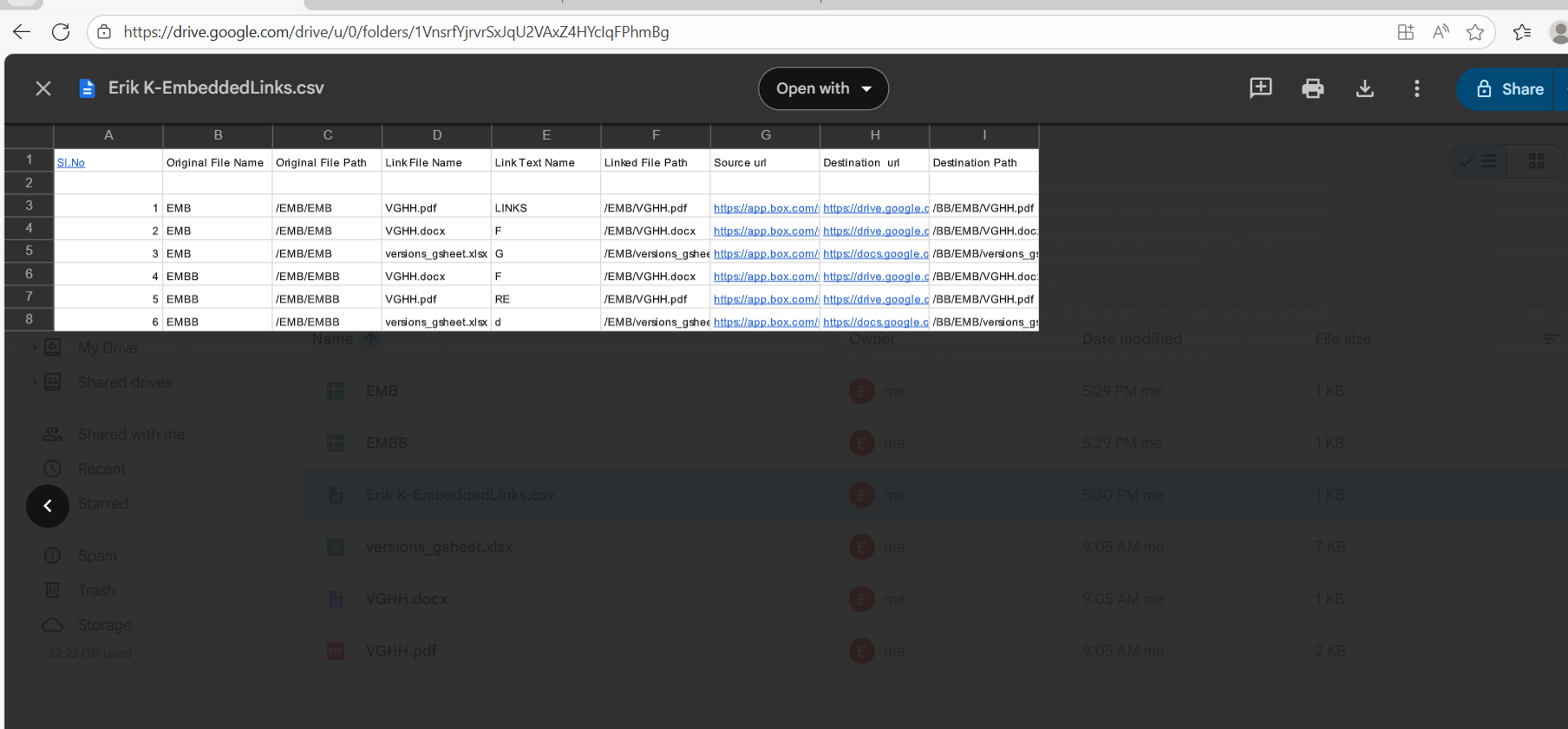 CSV generated in the destination cloud
