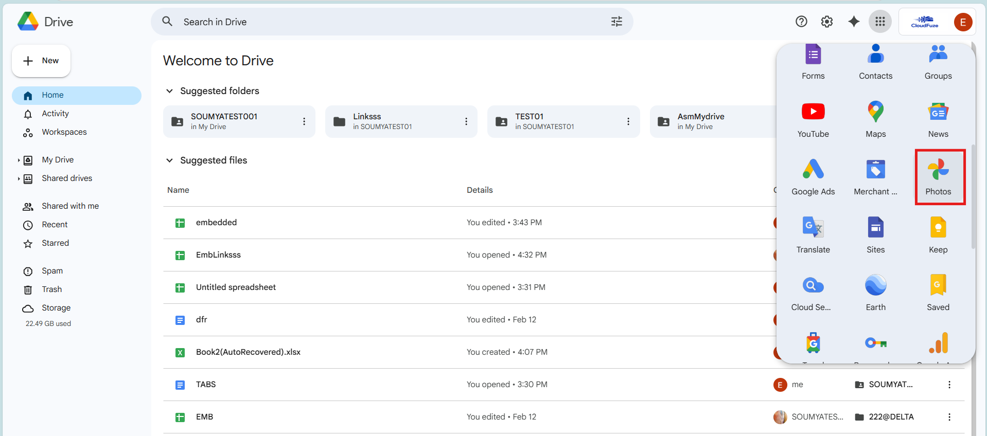 Choosing Google Photos in Google Drive