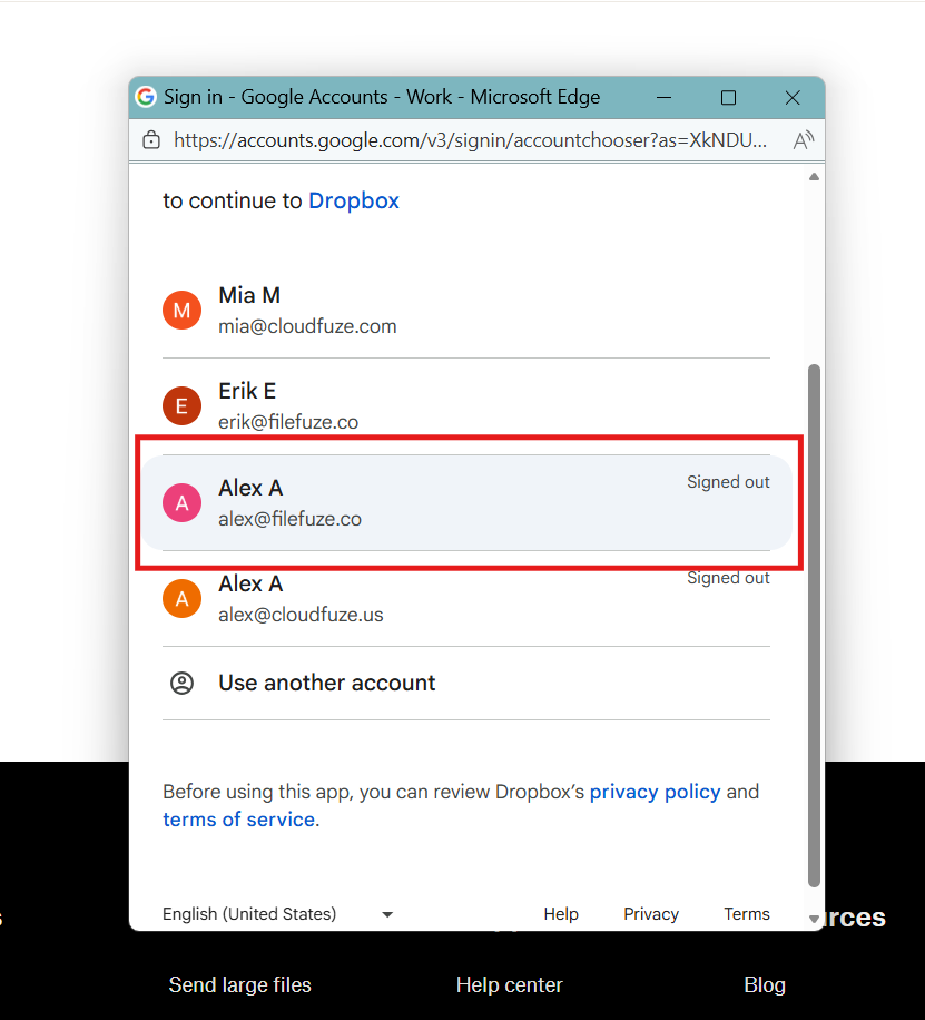 Choosing among multiple Dropbox accounts
