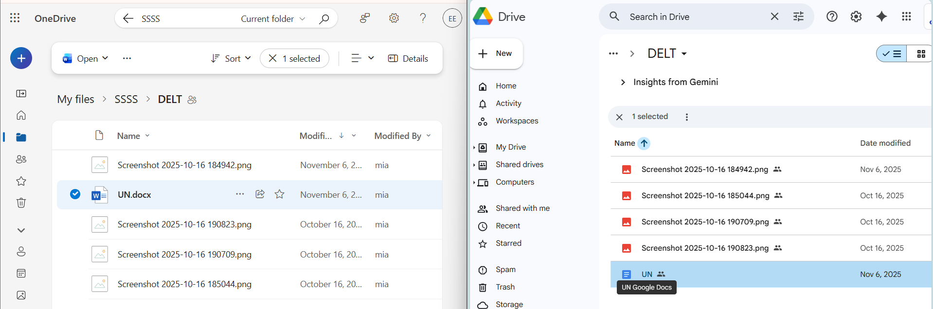CloudFuze Migrate transferring .docx files in OneDrive to Docs in Google Drive