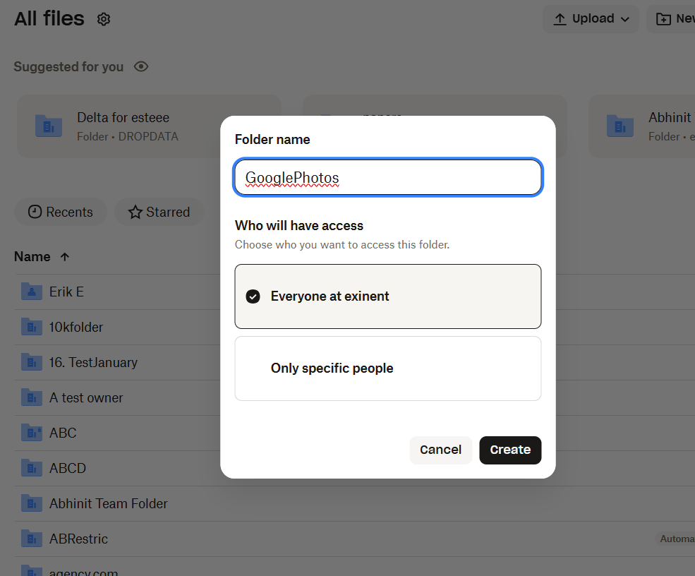 Creating a new folder in Dropbox with access to everyone