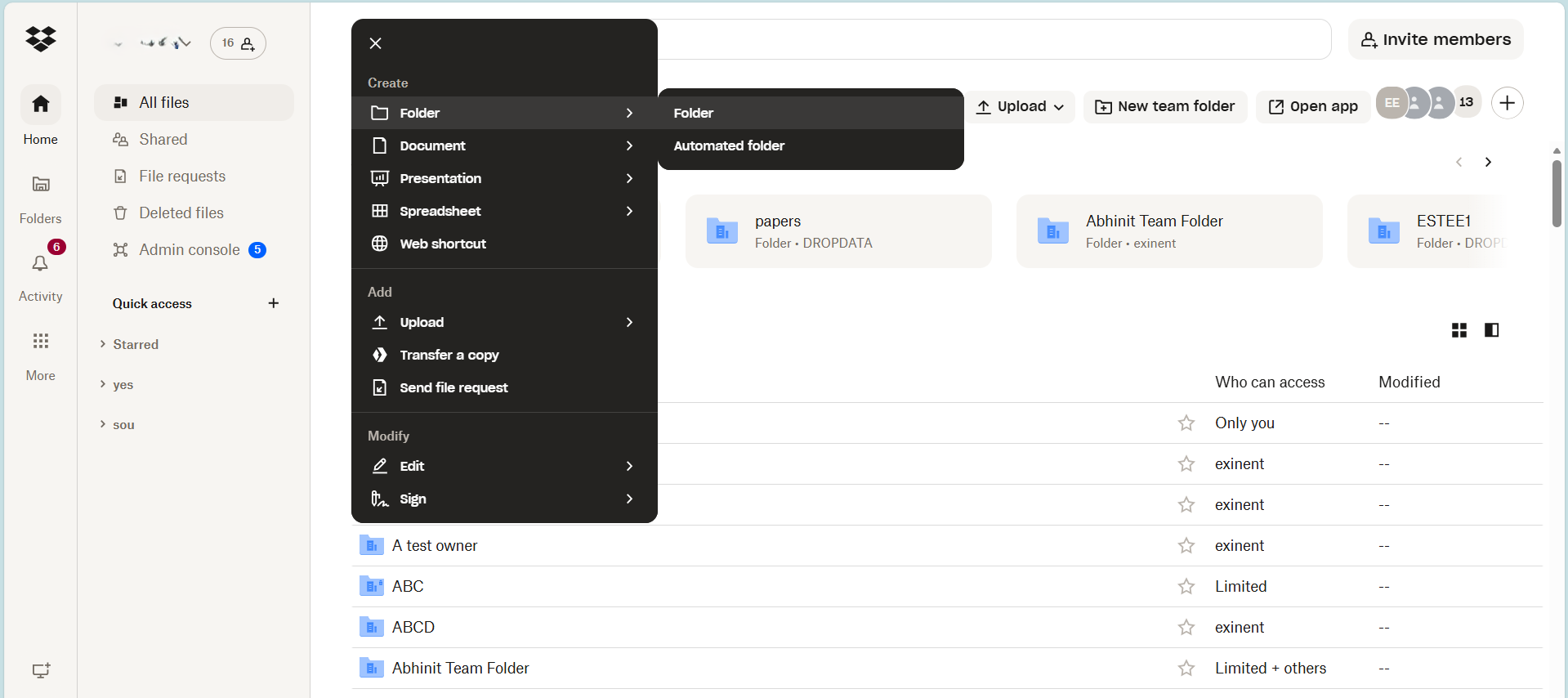 Creating new folder in Dropbox