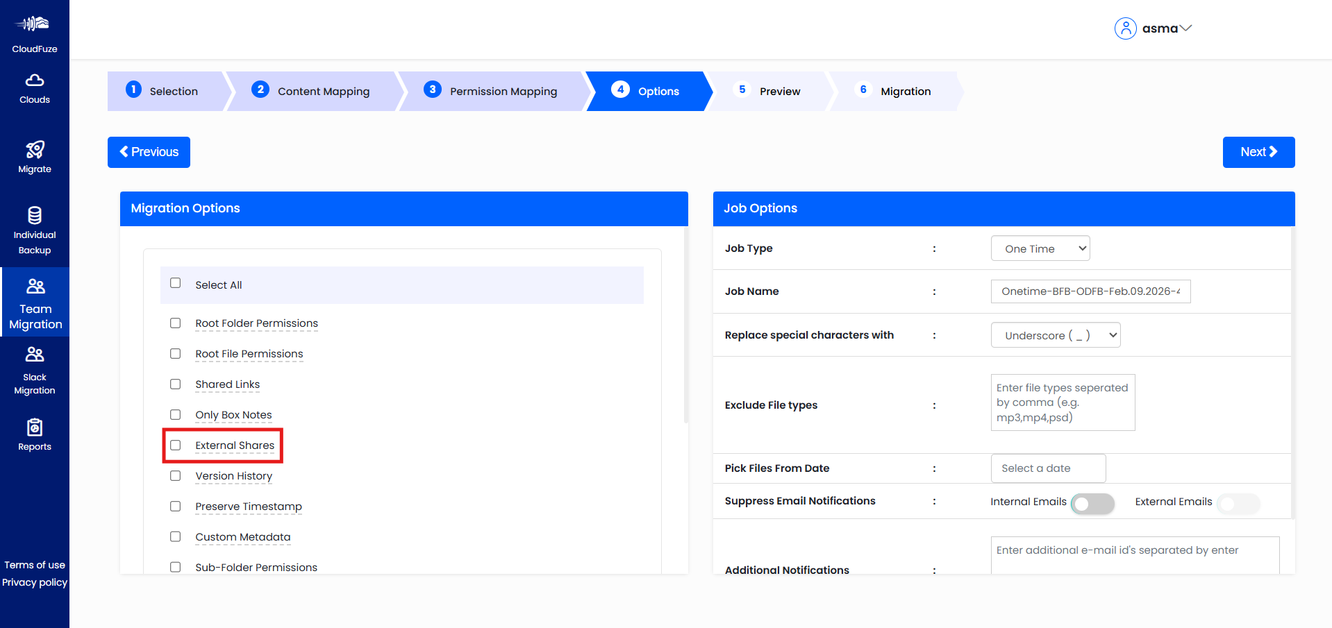 External shares migration