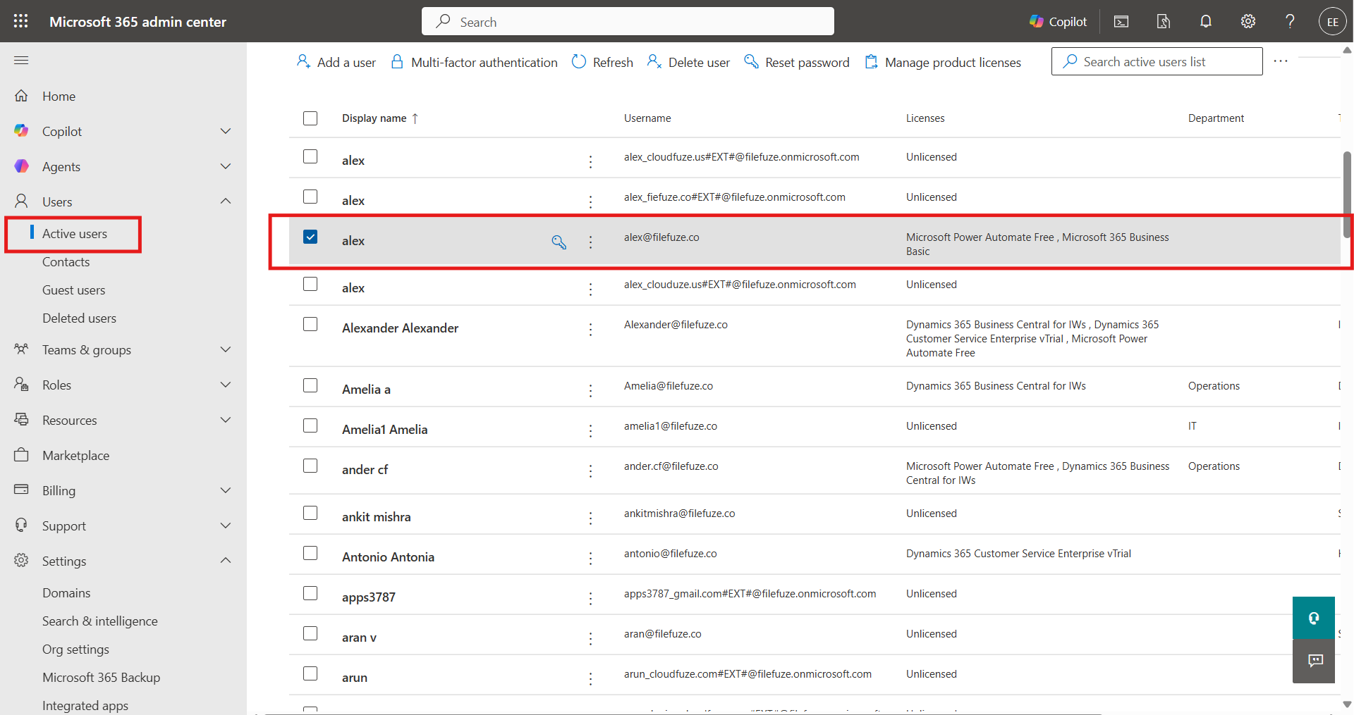 Go to Users, Active users
