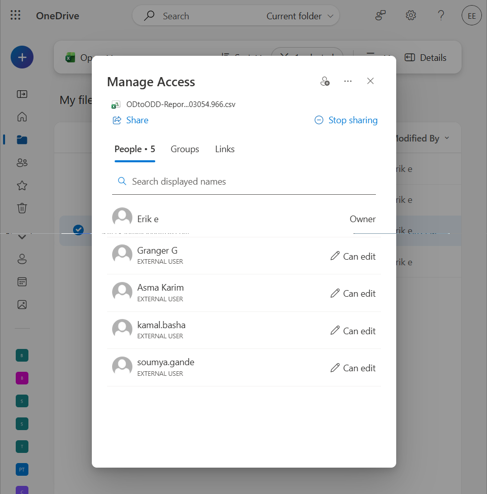 Guest users set with editing access permissions in OneDrive