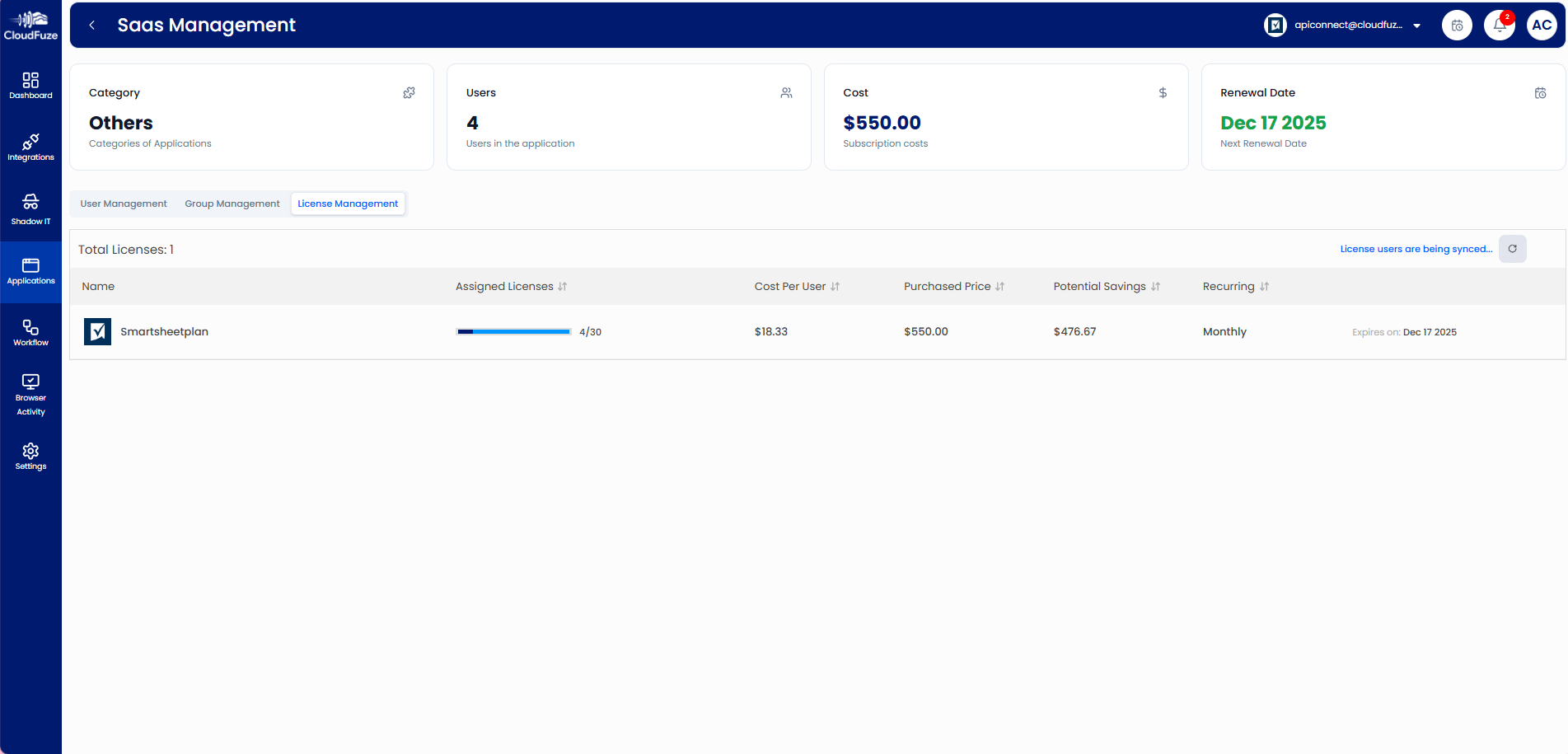 License Management Dashboard