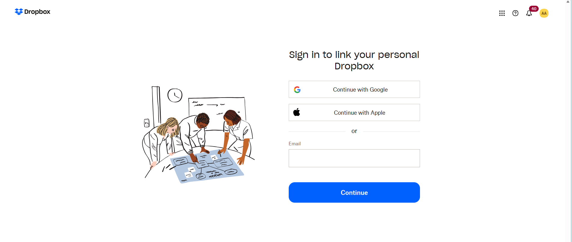 Logging into personal Dropbox account