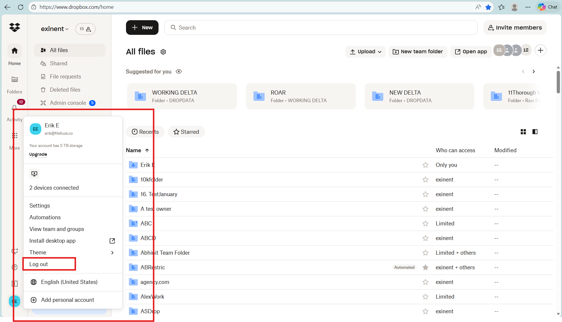Logging out of Dropbox