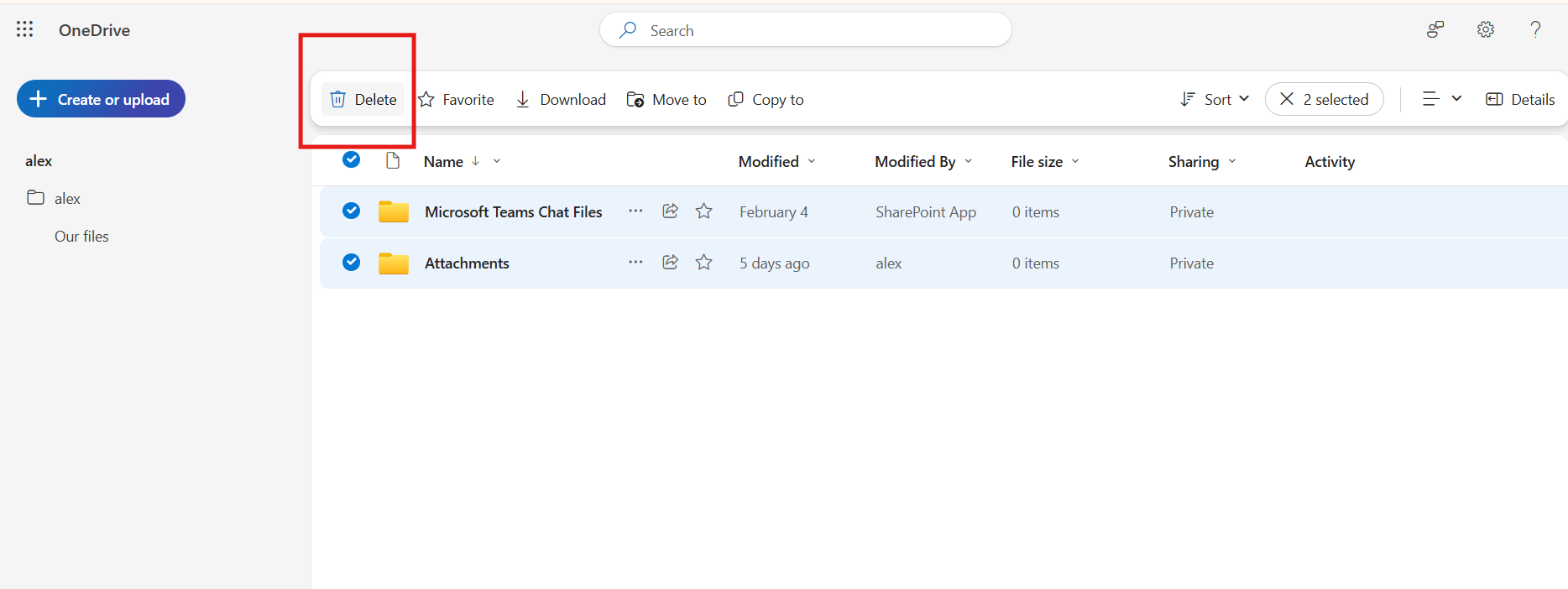Select all the folders you want to remove for the user. Now click Delete