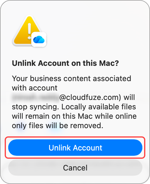 Unlink account Disable OneDrive Auto Sync on macOS