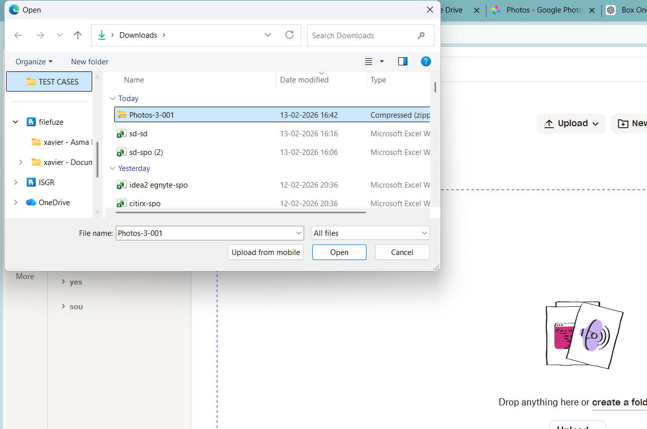 Uploading specific folder to Dropbox