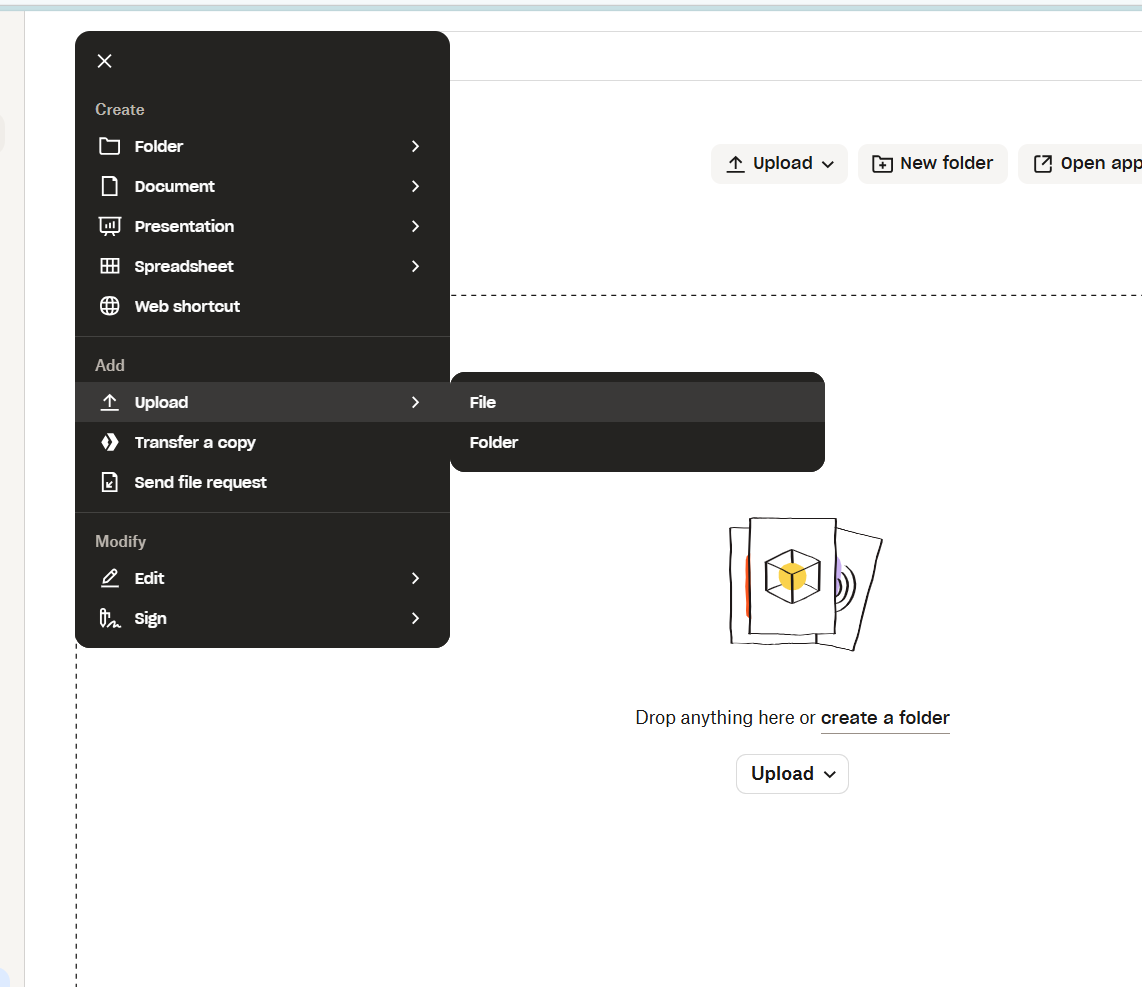 Uploading zip file to Dropbox
