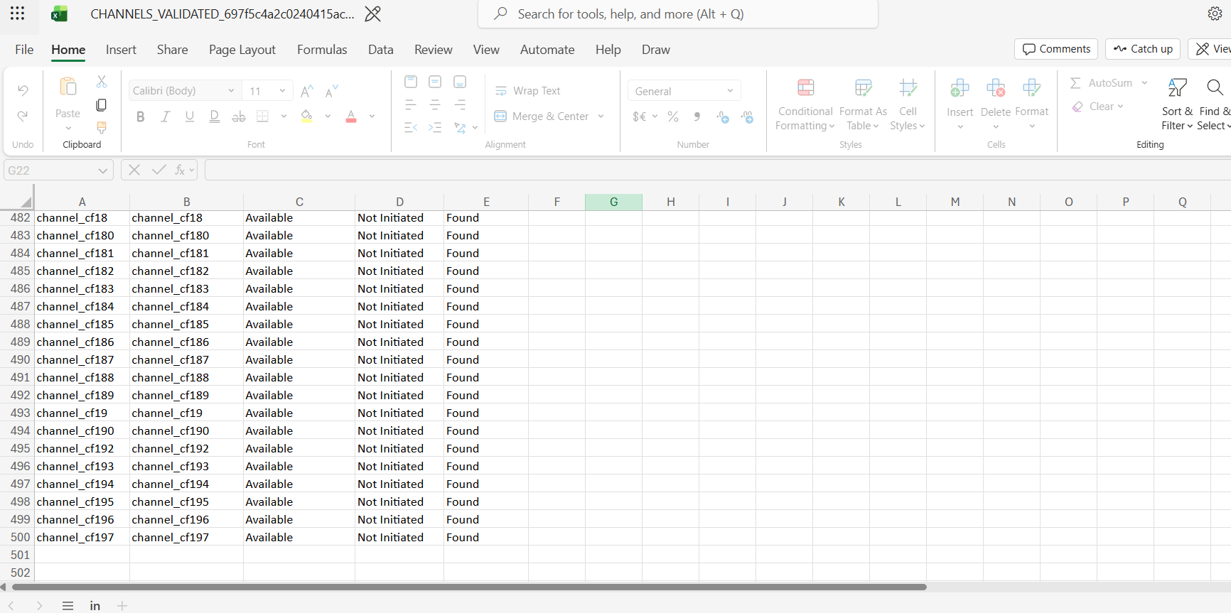 CSV validation report cintaining 500 channels
