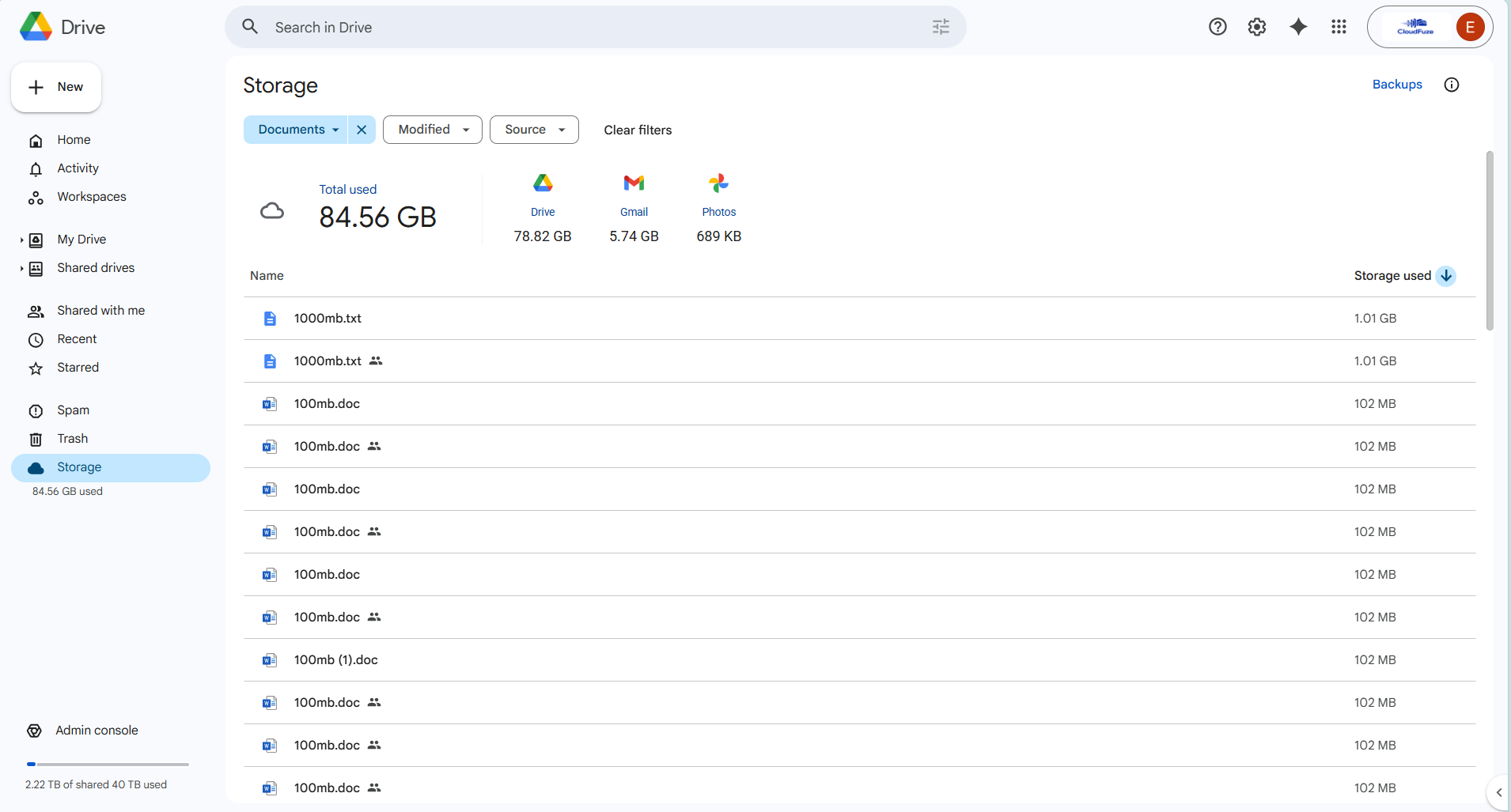Checking Google Docs along with storage in Google Drive