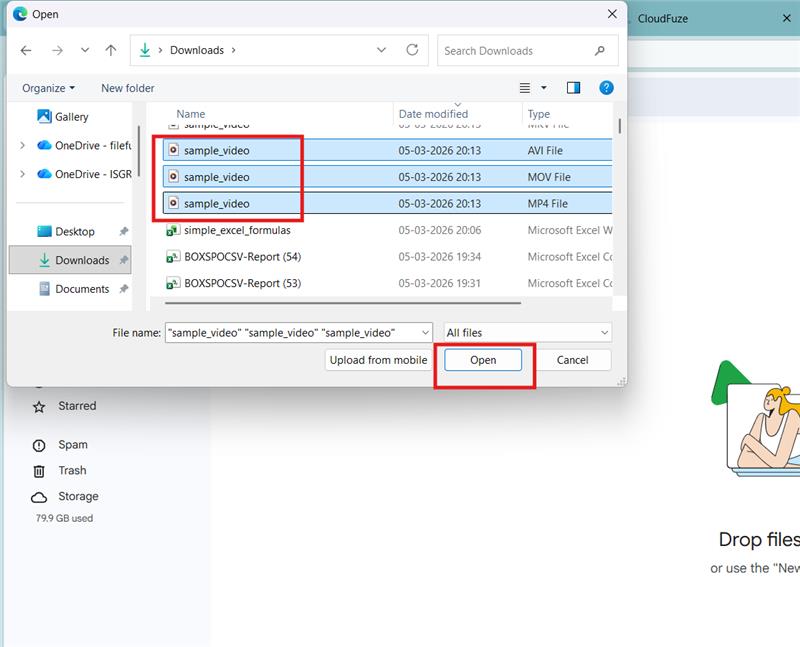 Choosing video files to open in Google Drive
