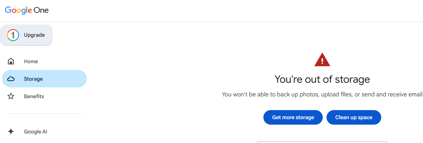 Clean up space selection under Google One